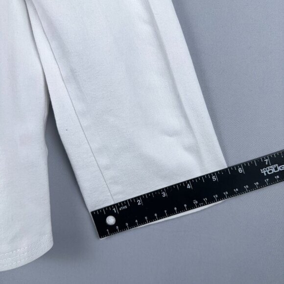 Roz & Ali Cropped Denim Suit Jacket Studded Open Front Womens M Collarless White - Picture 9 of 11